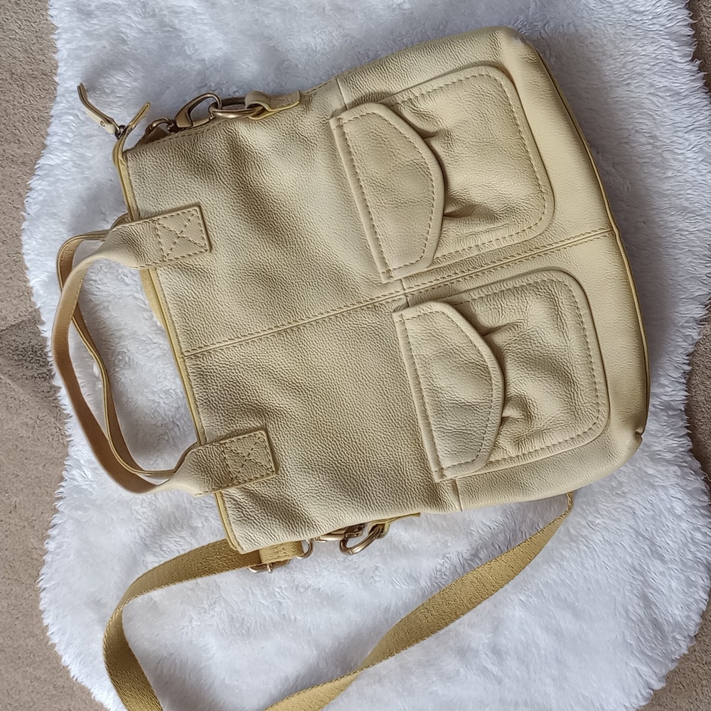 Fossil Genuine Leather Light Green Crossbody Tote Bag with Front Pockets